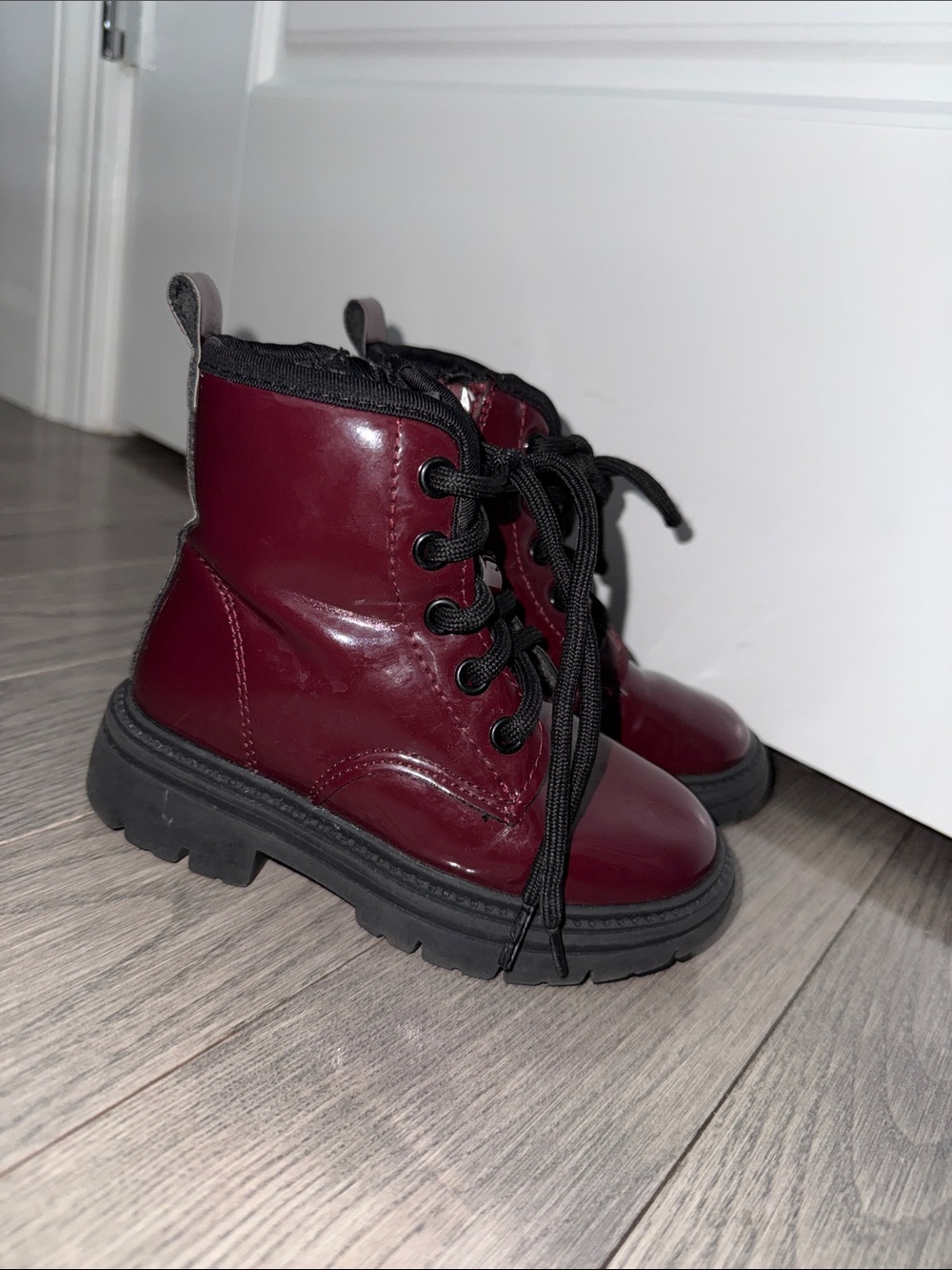 Primark Burgundy Glossy Lace-Up Kids Combat Boots